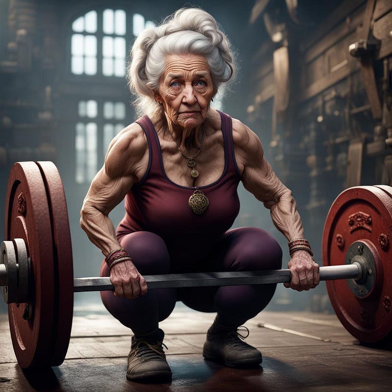 Old lady weightlifting in gym Old lady weightlifting in gym