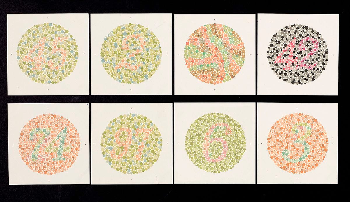Ishihara plates for colourblindness testing
