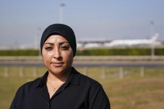 FILE - Maryam al-Khawaja poses for a photograph outside Heathrow airport, in London, Friday, Sept. 15, 2023. The daughter of a long-detained human rights activist in Bahrain said Monday, Feb. 19, 2024, she had been diagnosed with Hodgkin lymphoma, again calling for her father's release. Maryam al-Khawaja again called on Denmark, where both al-Khawajas have citizenship, to do more to free her father, 62-year-old Abdulhadi al-Khawaja.(AP Photo/Alberto Pezzali, File)