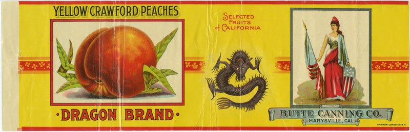 A Dragon Brand peaches label