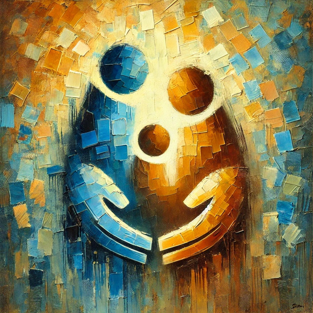 An abstract, expressive oil painting that captures themes of family protection, trust, and care. A warm color palette of deep blues, soft yellows, and gentle earth tones create a comforting, safe atmosphere. Shapes resemble protective arms and hands surrounding a smaller figure, representing guardianship and love. Bold, textured brushstrokes emphasize strength, warmth, and nurturing without depicting any specific individuals. The overall composition feels harmonious and secure, evoking feelings of safety, family unity, and parental guidance.