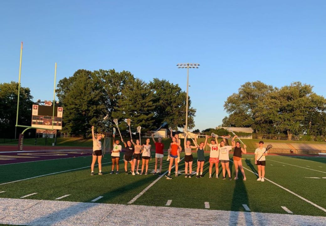 The girls'​ team after practice one day in September 2021. Photo by Bloomington Pride Girls'​ Lacrosse