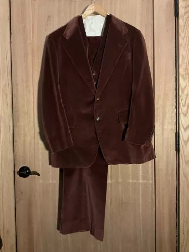 70s Mint Vintage Haspel/ Brick's 3 Piece Suit Brown velvety corduroy Size 40R - Picture 1 of 8