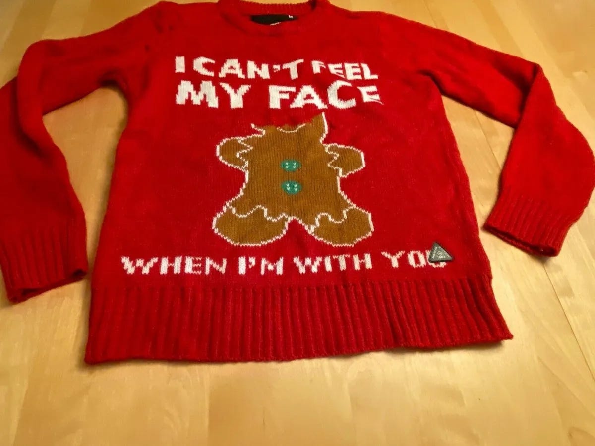 AMERICAN STITCH “CAN'T FEEL MY FACE” GINGERBREAD UGLY CHRISTMAS SWEATER SZ  M | eBay