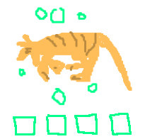 a hastily drawn picture of a thylacine, surrounded by circles, with four boxes at the bottom