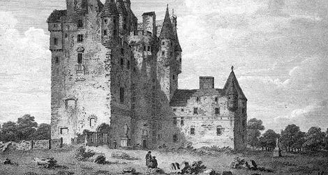 Glamis Castle in the 18th century, shortly before its "mystery" began.