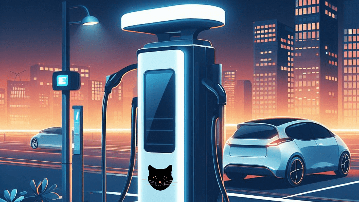 Image of EV charging station and cat face