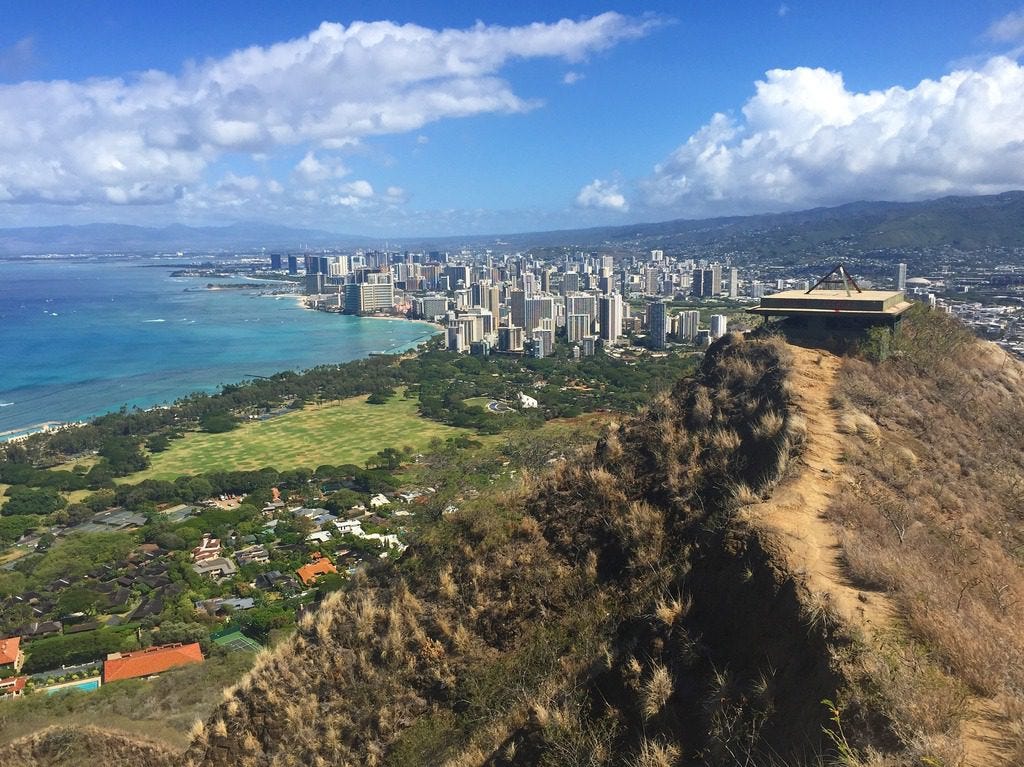 View from Diamond Trail looking back towards Waikiki and Honolulu