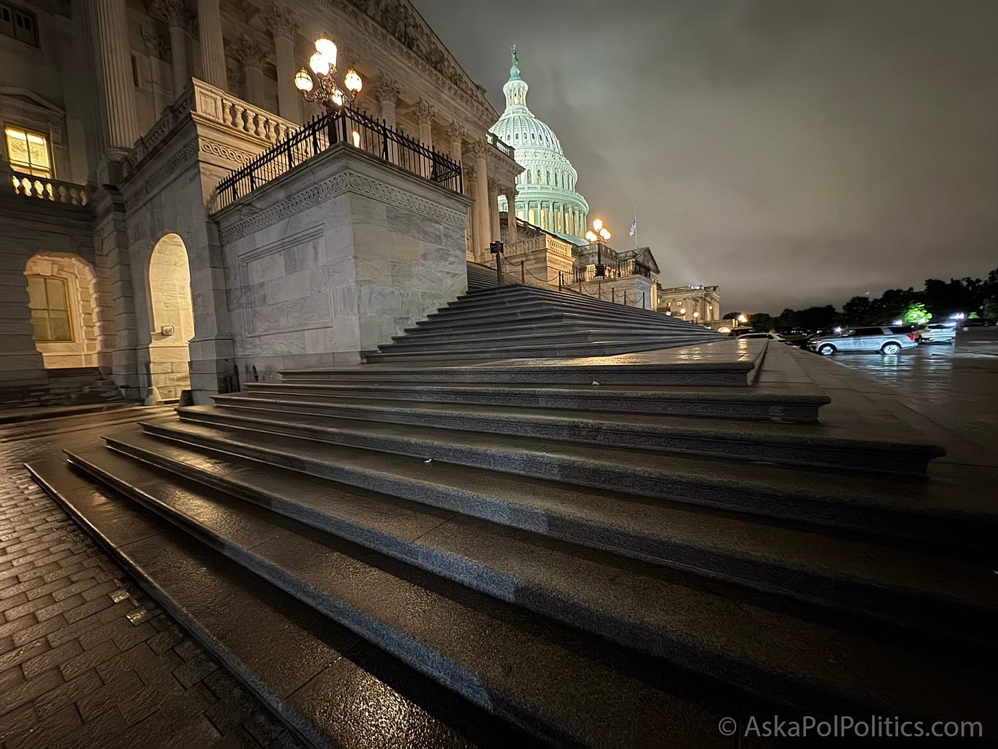US Capitol dome at night with rain on Capitol steps. Photo: Matt Laslo © Ask a Pol Politics US Capitol dome at night with rain on Capitol steps. Photo: Matt Laslo © Ask a Pol Politics