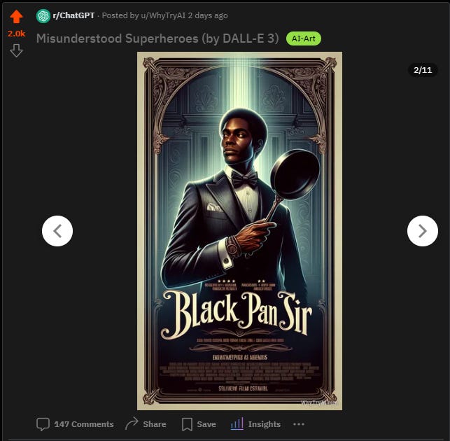Reddit post for a movie poster of a black man holding a black pan, called "Black Pan Sir"