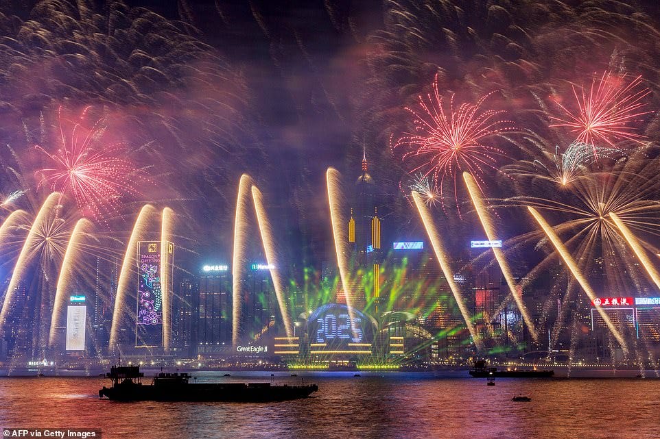 HONG KONG: Fireworks light up the midnight sky over Victoria Harbour during 2025 New Year's Day celebrations in Hong Kong on January 1, 2025