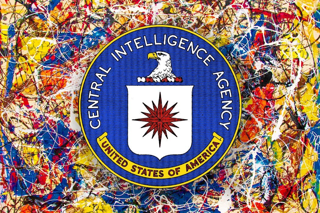 The CIA logo over a Jackson Pollock painting