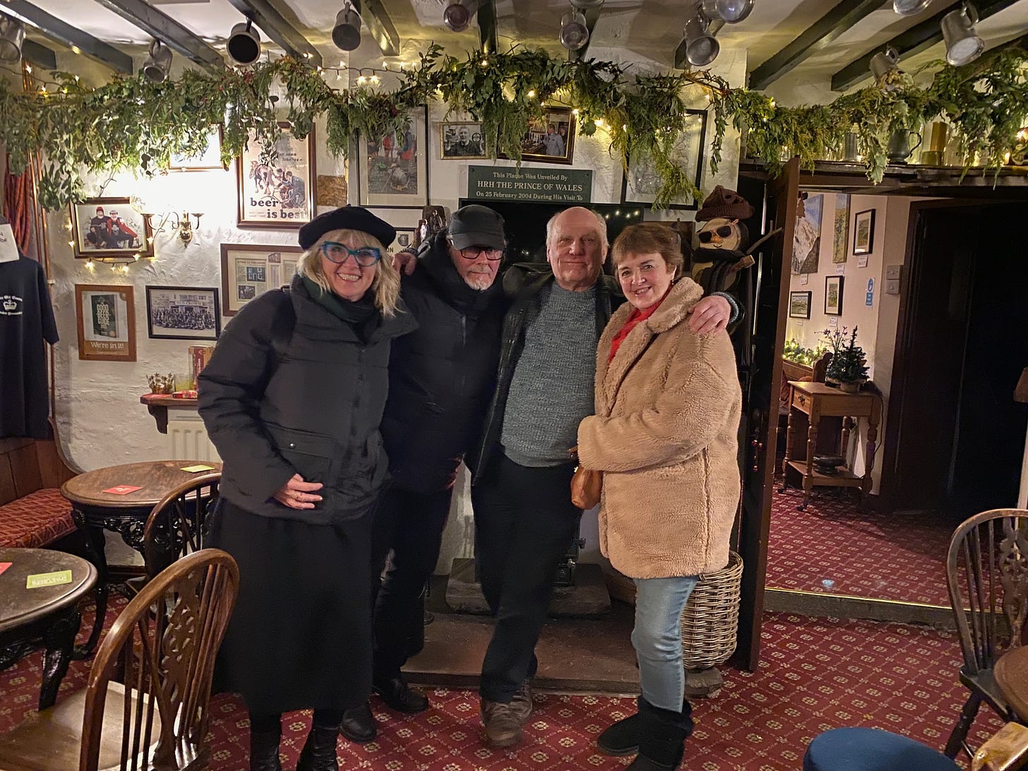 Suzy Starlite, Simon campbell, Roger and Moira Bucknall pictured in the The Old Crown’ in Hesket Newmarket, Cumbria