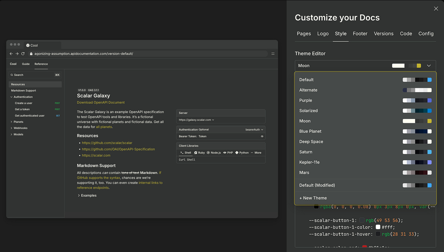 Web editor themes