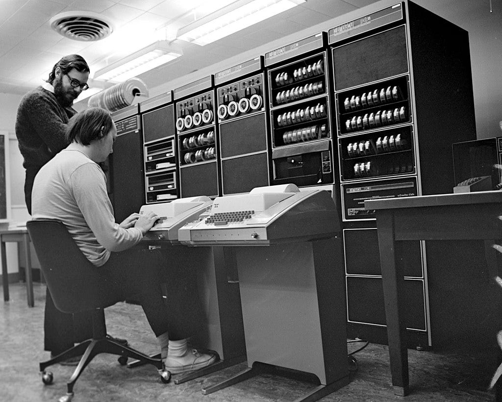 Ken and Dennis working on Unix on the PDP-11