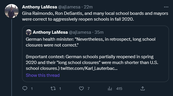 A tweet by Anthony LaMesa endorsing Florida governor and GOP Presidential hopeful Ron DeSantis