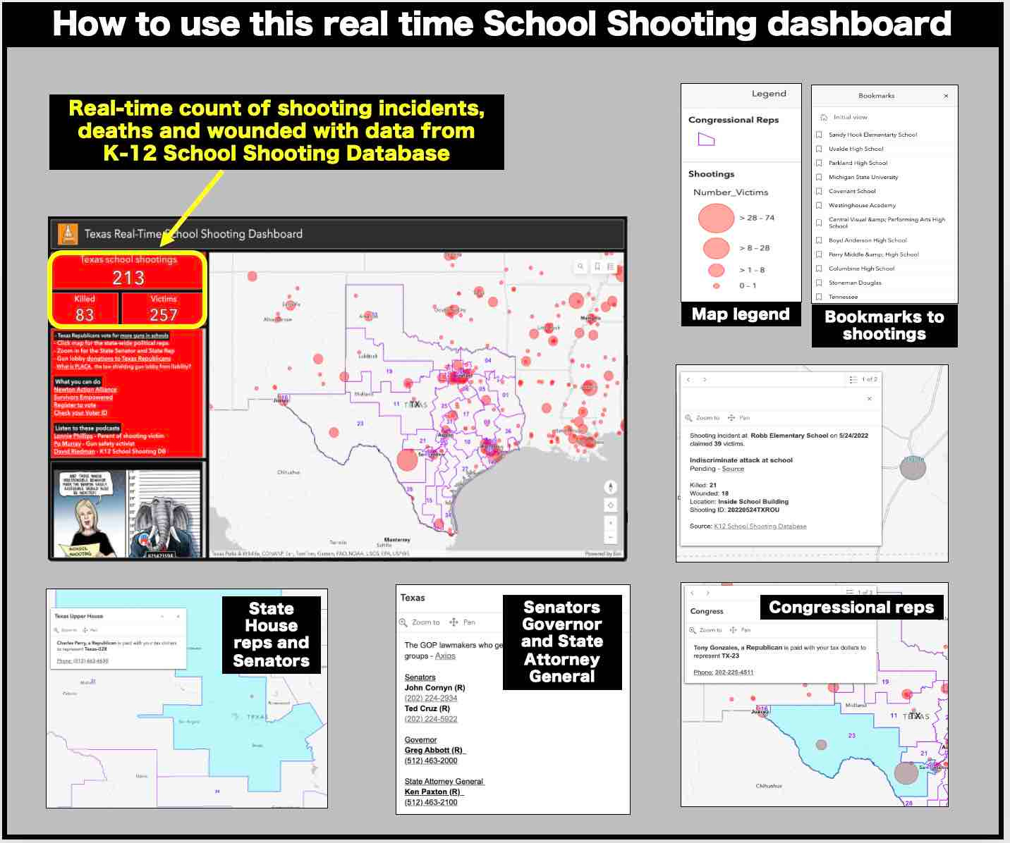 How to use a real tiem dashboard of school mass shootings