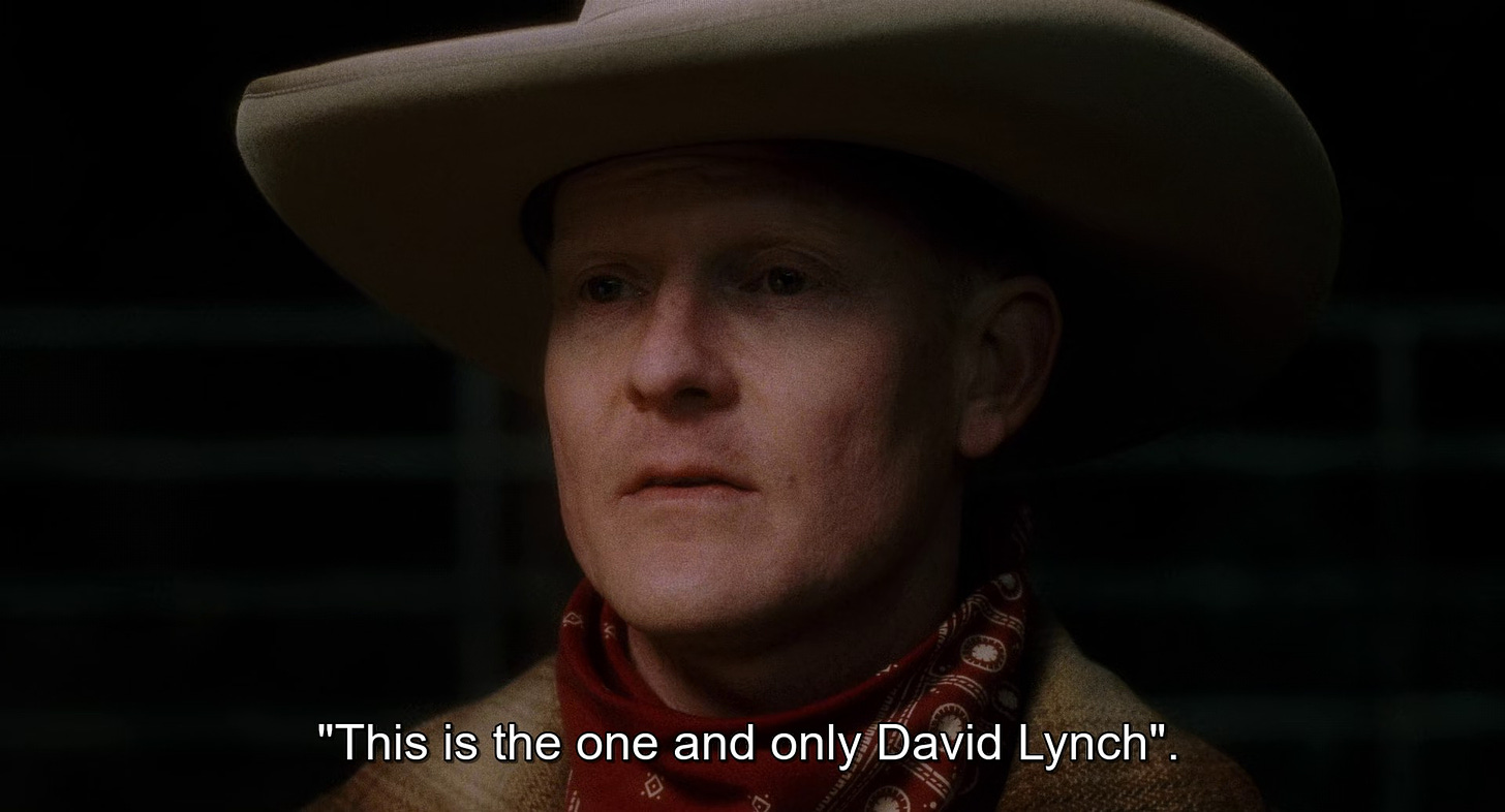 May be an image of 1 person and text that says '"This is the one and only David Lynch".'