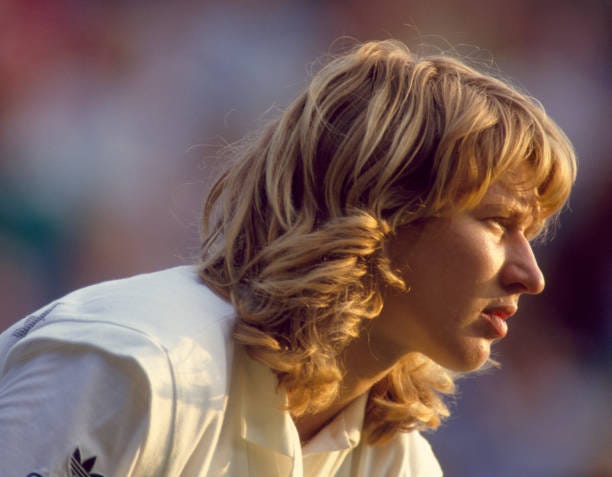 Steffi Graf of Germany in action during the Wimbledon Lawn Tennis Championships at the All England Lawn Tennis and Croquet Club circa June, 1988 in...