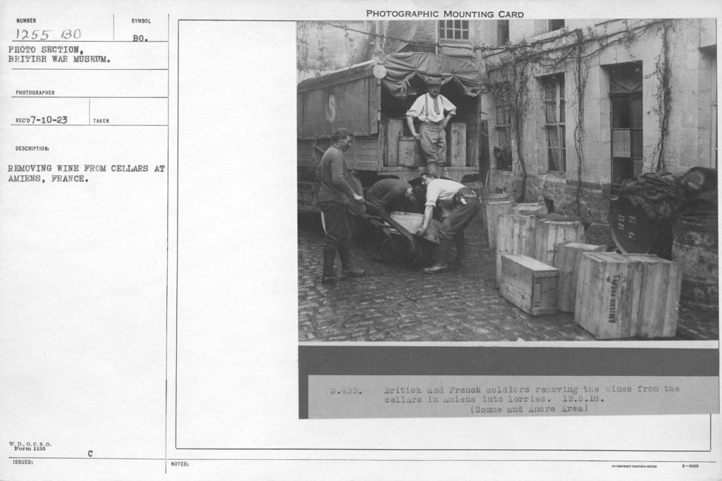 Removing wine from cellars at Amiens, France. 5-13-1918