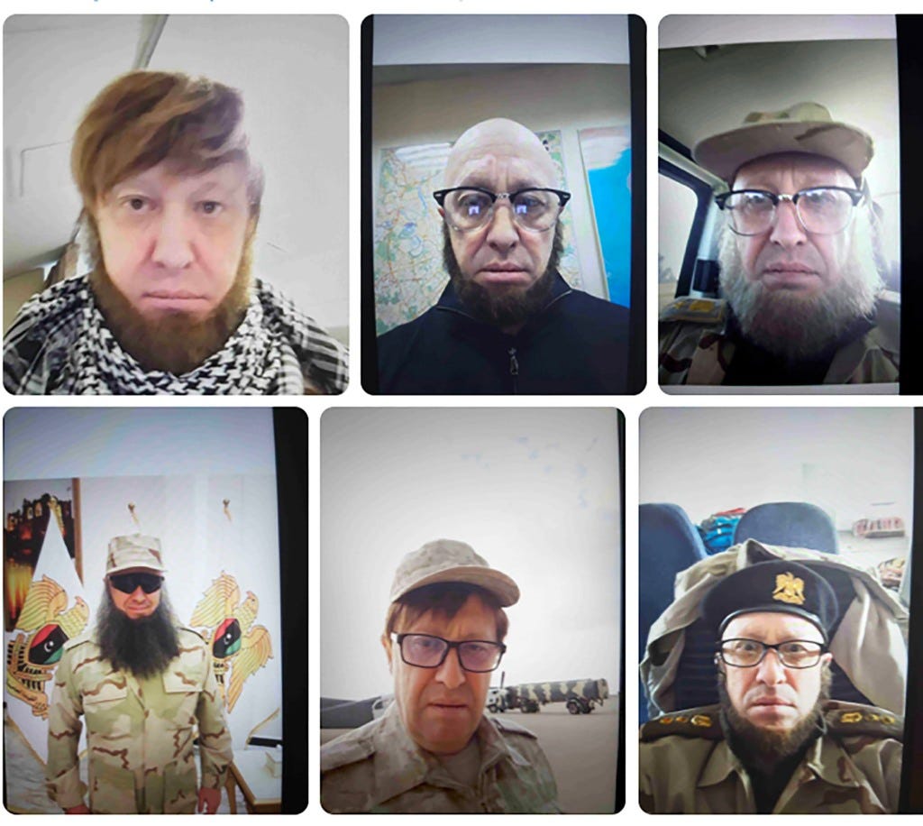 Leaked photos shows Wagner Group chief Yevgeny Prigozhin in a series of bizarre disguises sporting wigs and fakes beards.