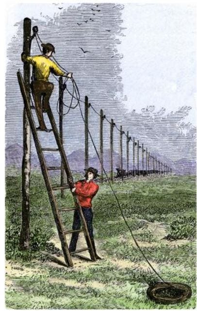 linesman putting up telegraph lines