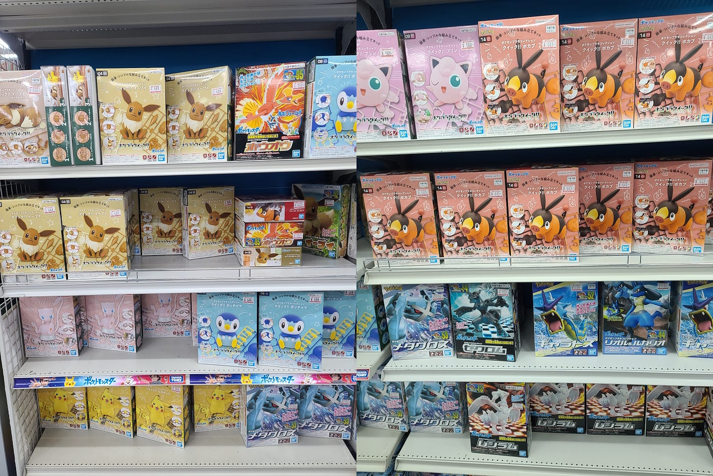 A huge selection of model building kits for Pokémon, found at the Yodobashi Camera Multimedia stores in Umeda