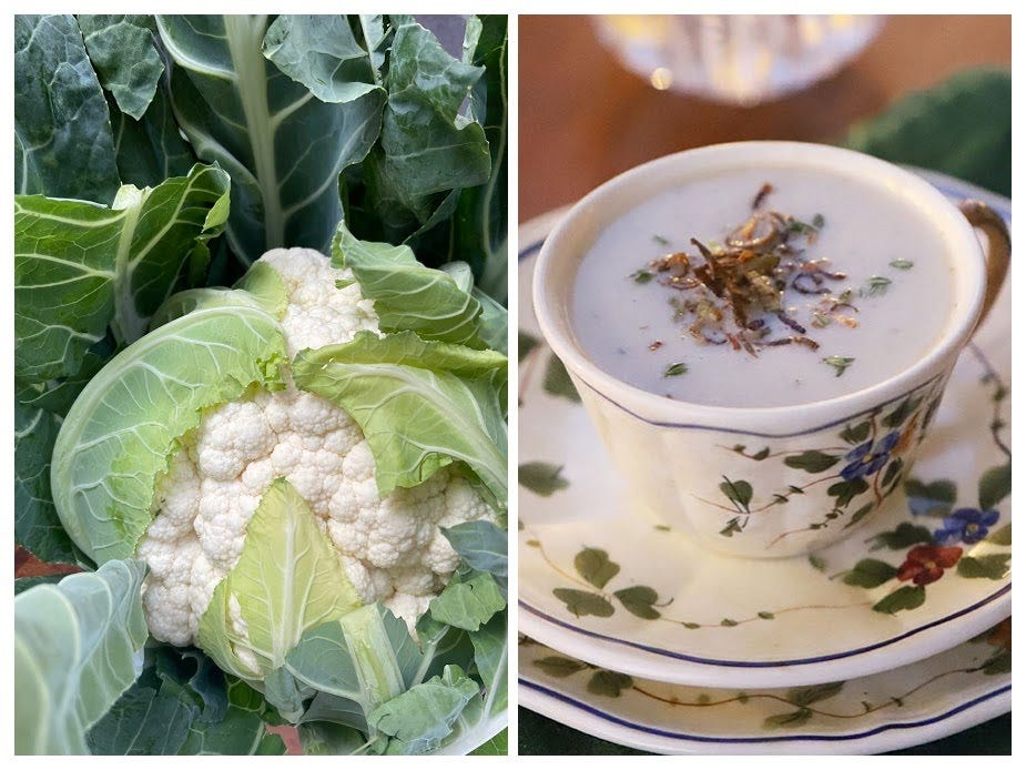 “Creamy” Cauliflower and Leek Soup, Cook the Vineyard