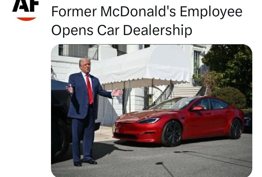 May be an image of 1 person, car and text that says 'AF Former McDonald's Employee Opens Car Dealership'