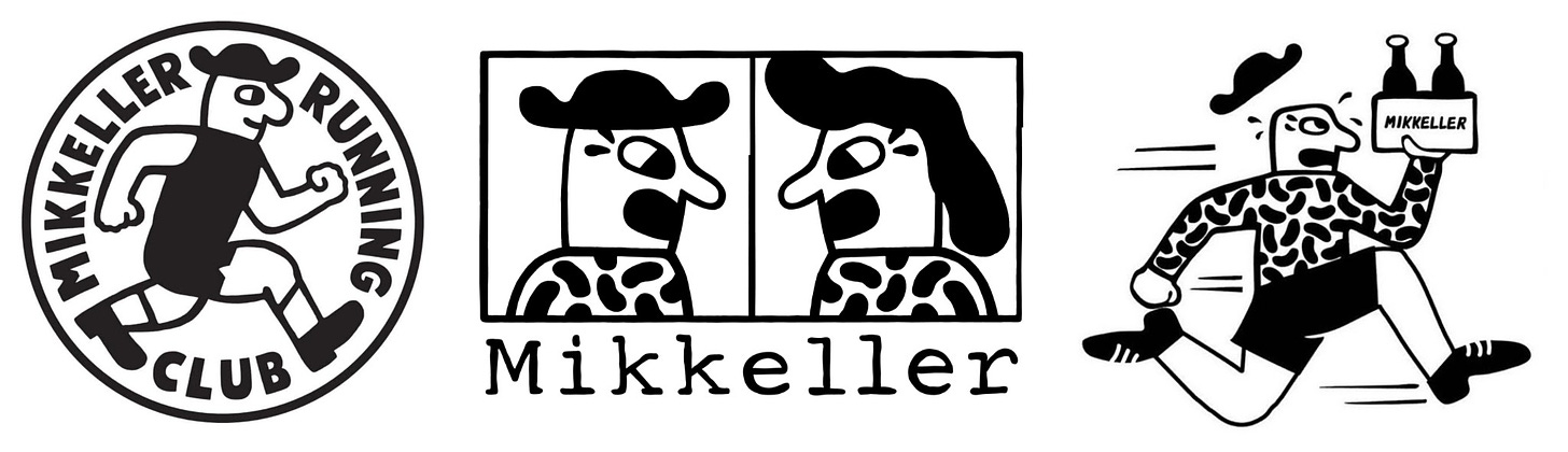 A Mikkeller Running Club logo either side of the brewery logo