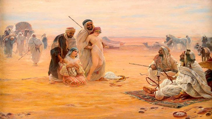 Slavery In Islam is a very common act, and it wasn't practiced over black  people only, there was a bunch of white slaves taken from North Africa and  Europe,and some middle eastern