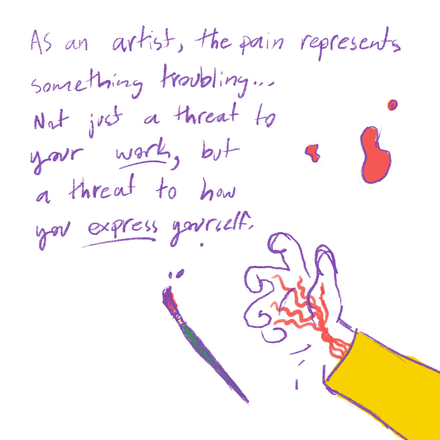 As an artist, the pain represents something troubling... Not just a threat to your work, but a threat to how you express yourself.