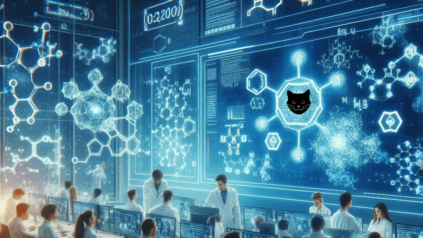 Image of biotech lab and a cat face