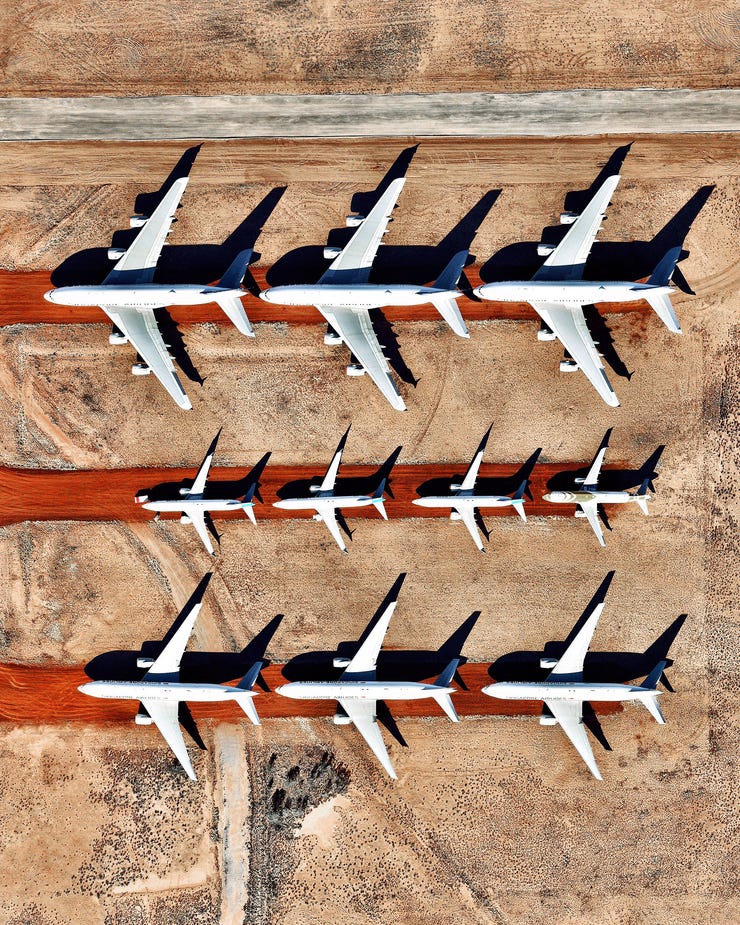 Singapore Airlines jets stored at Alice Springs Airport, Australia