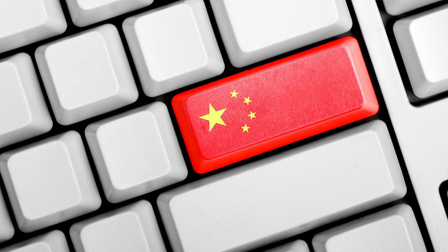 Illustration of a computer keyboard with a red return key resembling China's flag