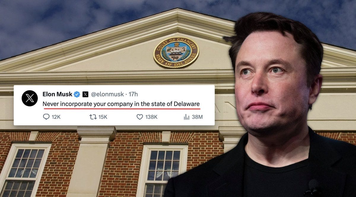 Composer on X: "Could Elon Musk's troubles in Delaware spur a corporate  exodus? 80% of Tesla shareholders voted in favor of Elon's comp plan, but a  single Judge rejected it... Yesterday he