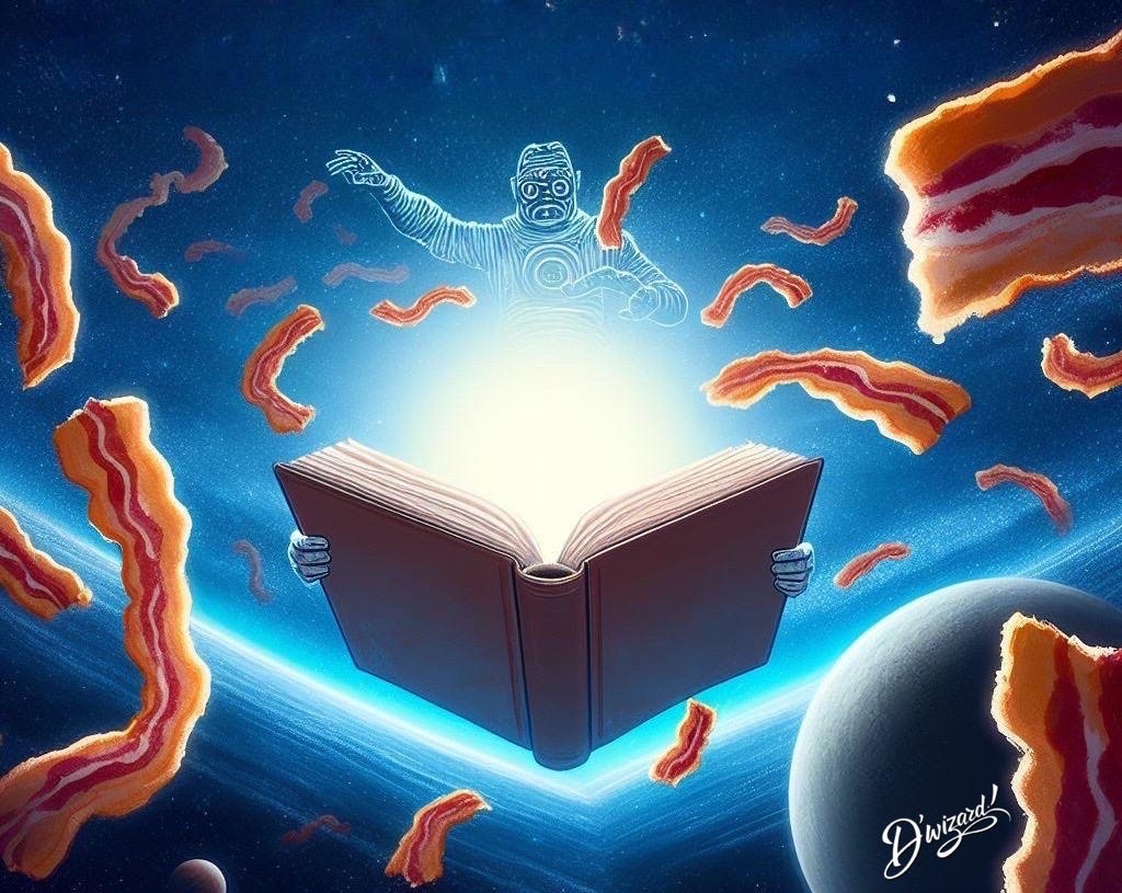 WITNESS THE BACON-BIRTH OF THE INFINITE READER!