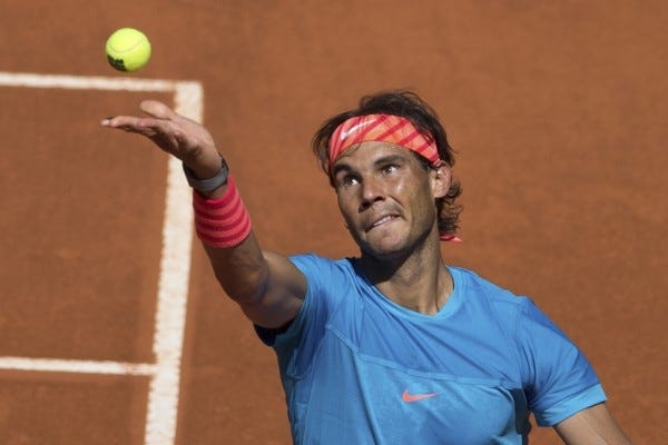 rafael nadal rafi serving to grigor dimitrov madrid open 2015