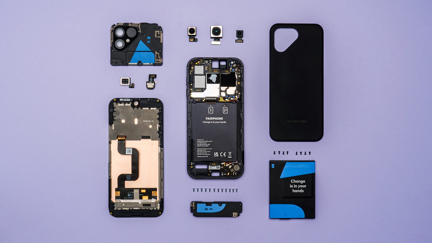 An exploded view of the modular Fairphone 5