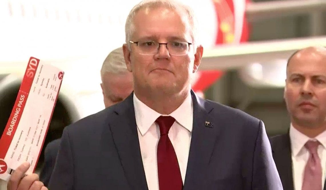 Image of Prime Minister Scott Morrison speaking at a press conference this morning. Image via ABC News