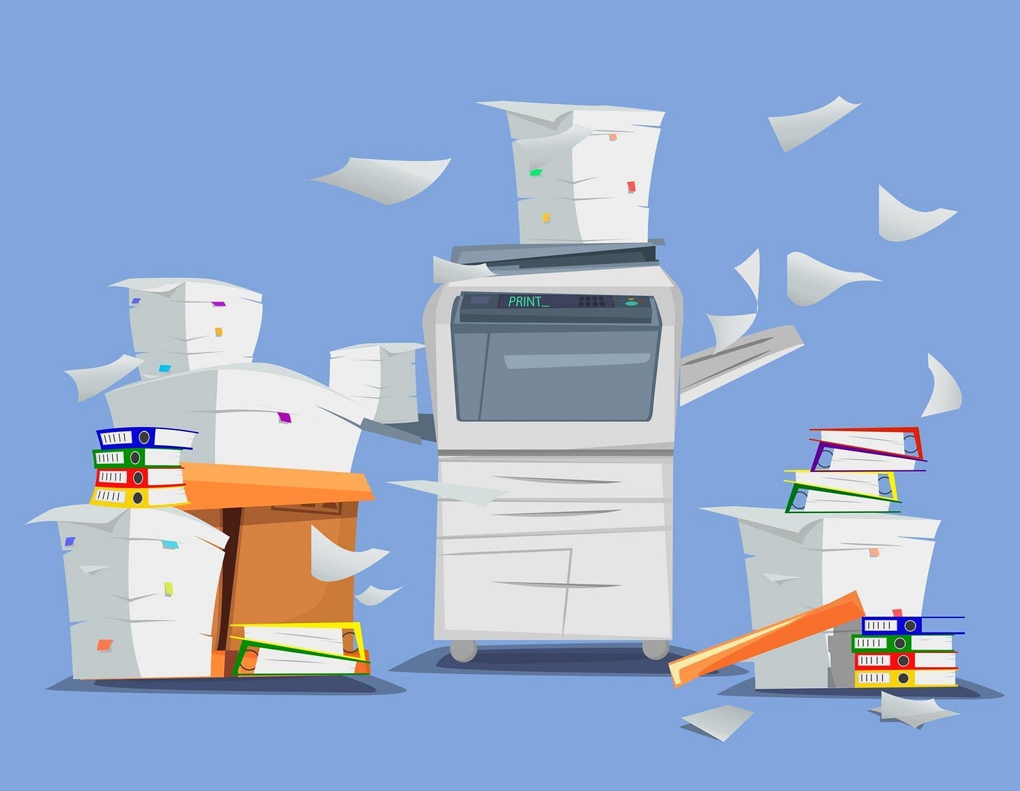 Office multifunction printer scanner Copier with flying paper isolated ...