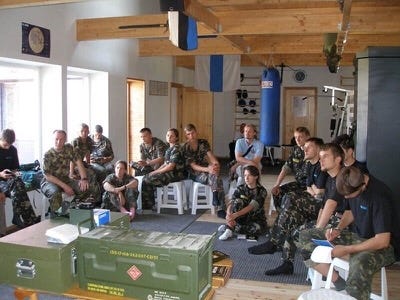 Young Ukrainians, members of the OUN-B (i.e. the Organization of Ukrainian Nationalists with a Banderite tendency), are taking sabotage courses at a NATO base in Estonia (2006). 