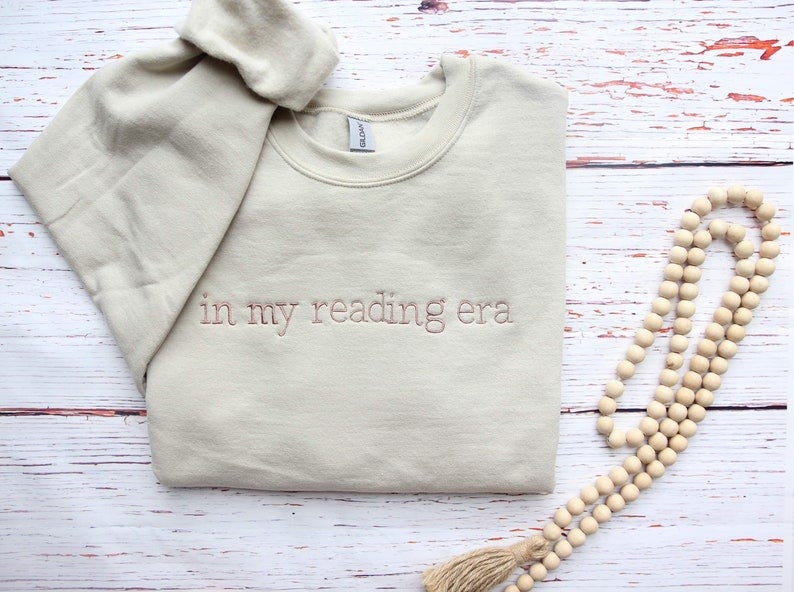 Embroidered In My Reading Era Crewneck Sweatshirt Unisex image 1