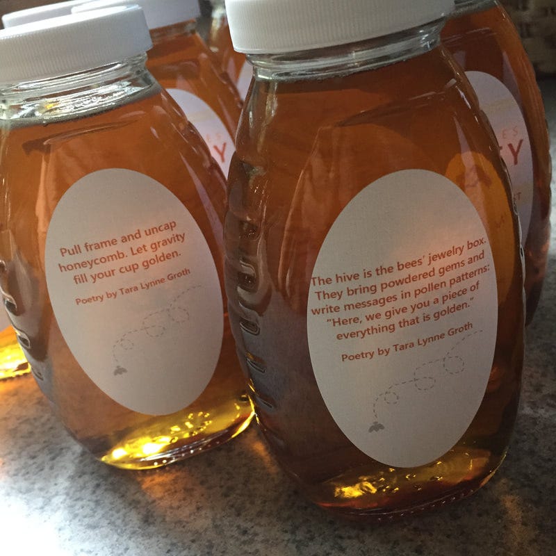 honey jars with poetry labels