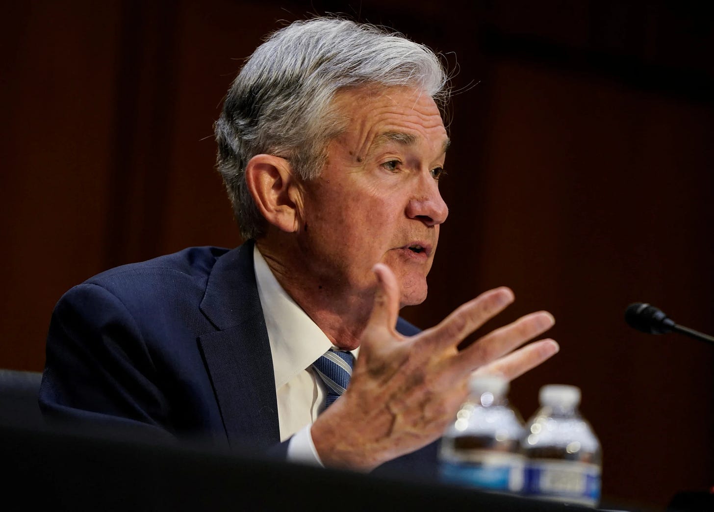 Federal Reserve Chair Jerome Powell testifies before a Senate Banking, Housing, and Urban Affairs Committee hearing on the 