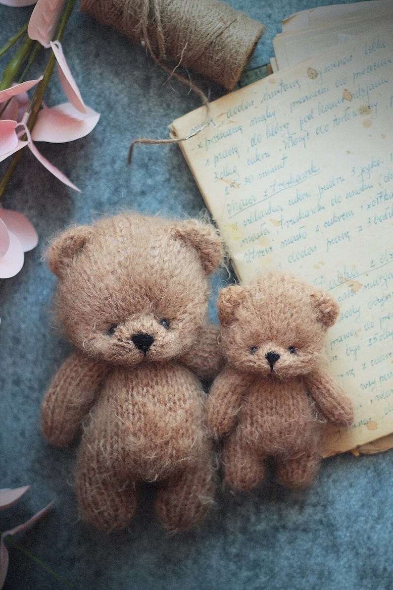 2 Cinnamon Teddy Bears knitting PATTERN, knitted animal toy 12 and 18cm 4.7 and 7 inch, 2pack image 2