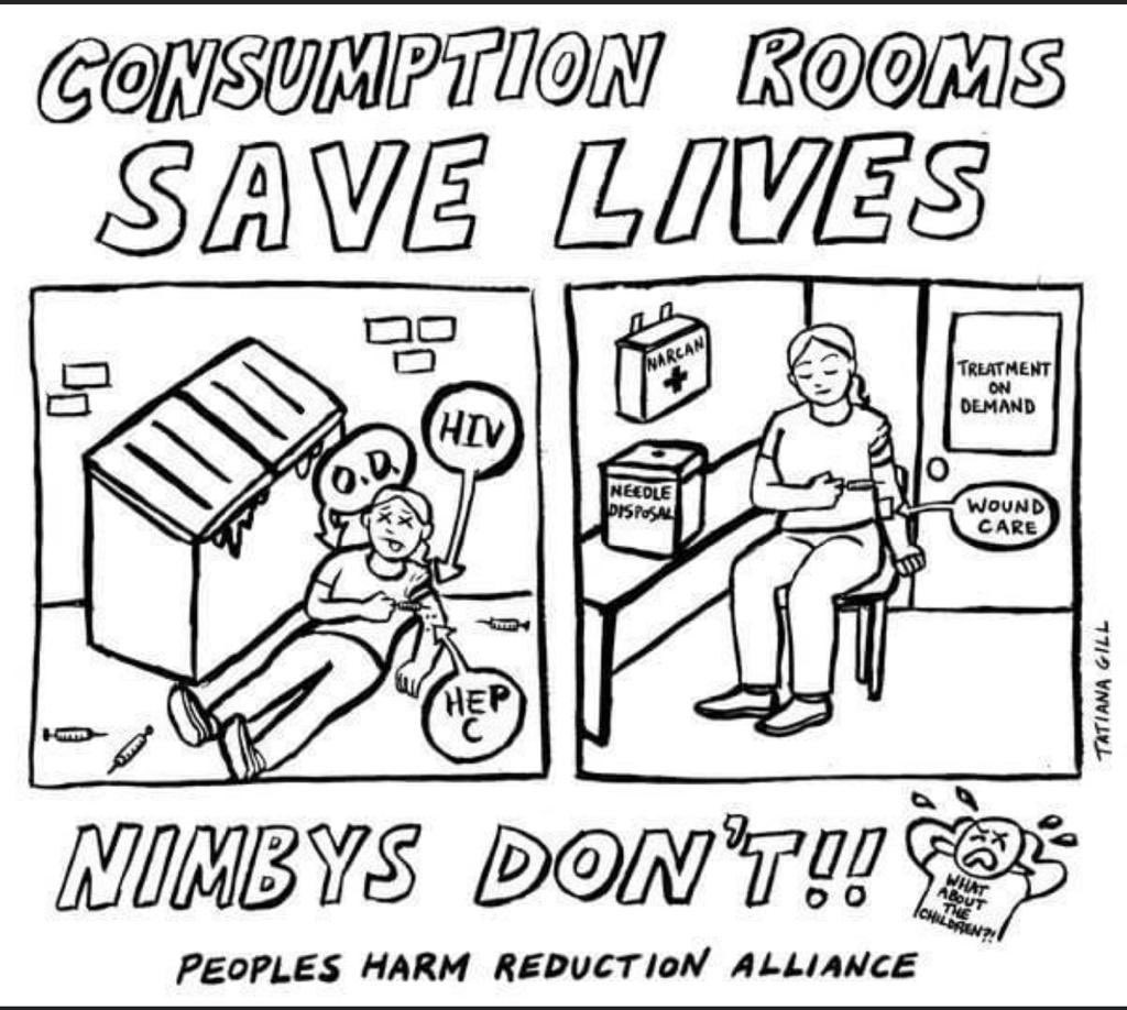 Tony Duffin on X: "This cartoon by People's #HarmReduction Alliance  highlights NIMBYism…which can be a significant barrier to establishing  and/or maintaining not just Drug Consumption Rooms, but also any social  inclusion -