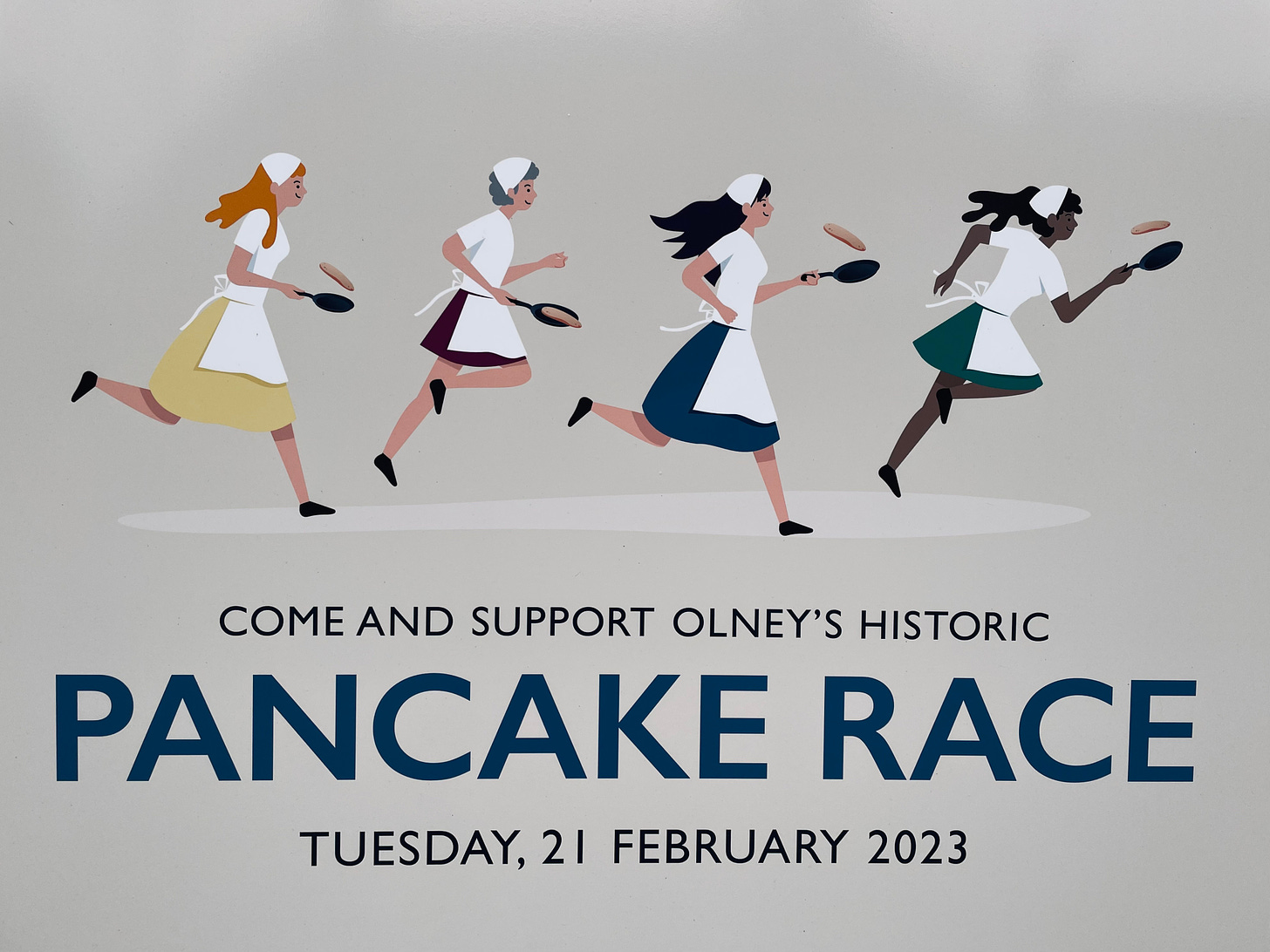 Come and support Olney’s historic pancake race poster