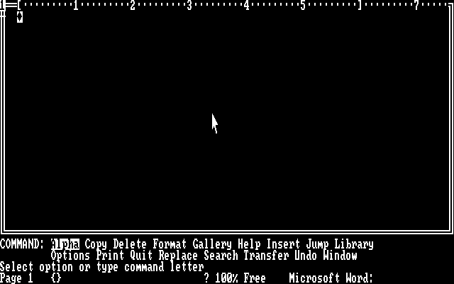 Screenshot of Microsoft Word 1.0 for DOS.