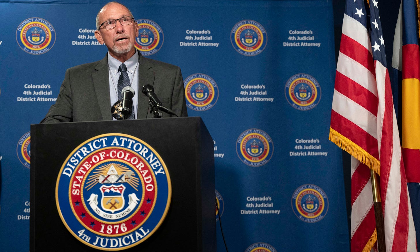 Fremont County Coroner Randy Keller speaks during a press conference at the 4th Judicial District Attorney's Office in Colorado Springs, Colo., Wednesday, Nov. 8, 2023.